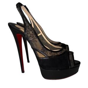Christian Louboutin Marinadentella Black Suede Leather Platform Heels Size 39.5